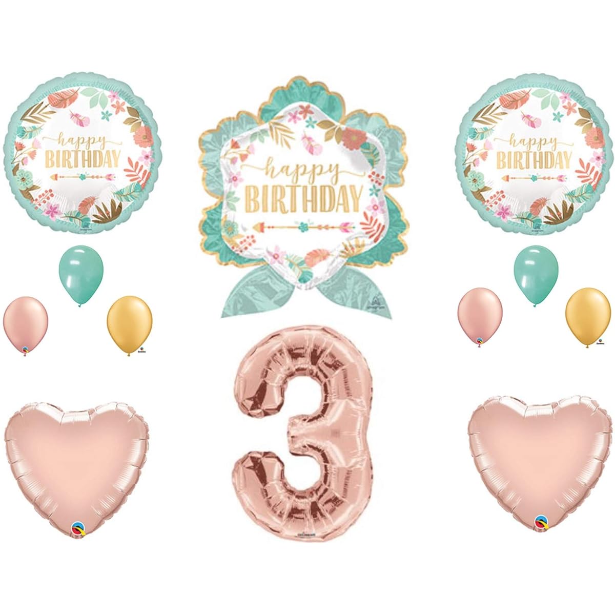 Boho Arrow 3rd Birthday Party Balloons Decorations Supplies Third Rose Gold Shabby Chic