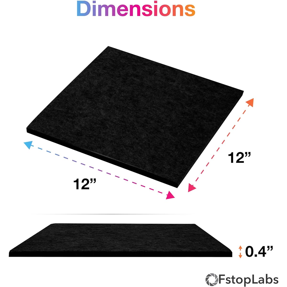 Fstop Labs 12 Pack Set Acoustic Absorbing Panels for Home & Office, 12 x 12 x 0.4 Inch Black Acoustic Soundproofing Insulation Panel Tiles, Acoustic Treatment