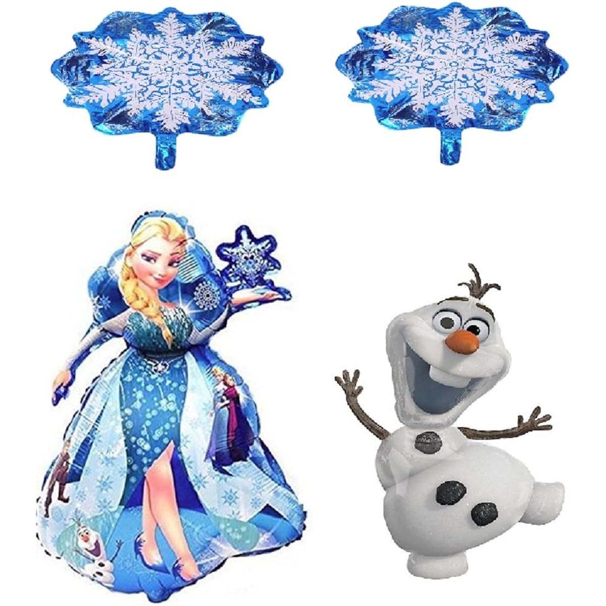 Jolly Jon Disney Princess Frozen Birthday Party - Elsa Birthday Balloon Olaf Balloon - Snowflake Balloon with Ribbon