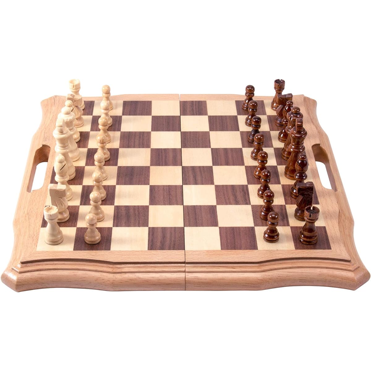 AMEROUS 15.6" Magnetic Wooden Chess Set, Handheld Style Chess Board Game Set with Game Piece Storage Slots - 2 Queens Included - Gift Packaged for Beginners, Kids and Adults