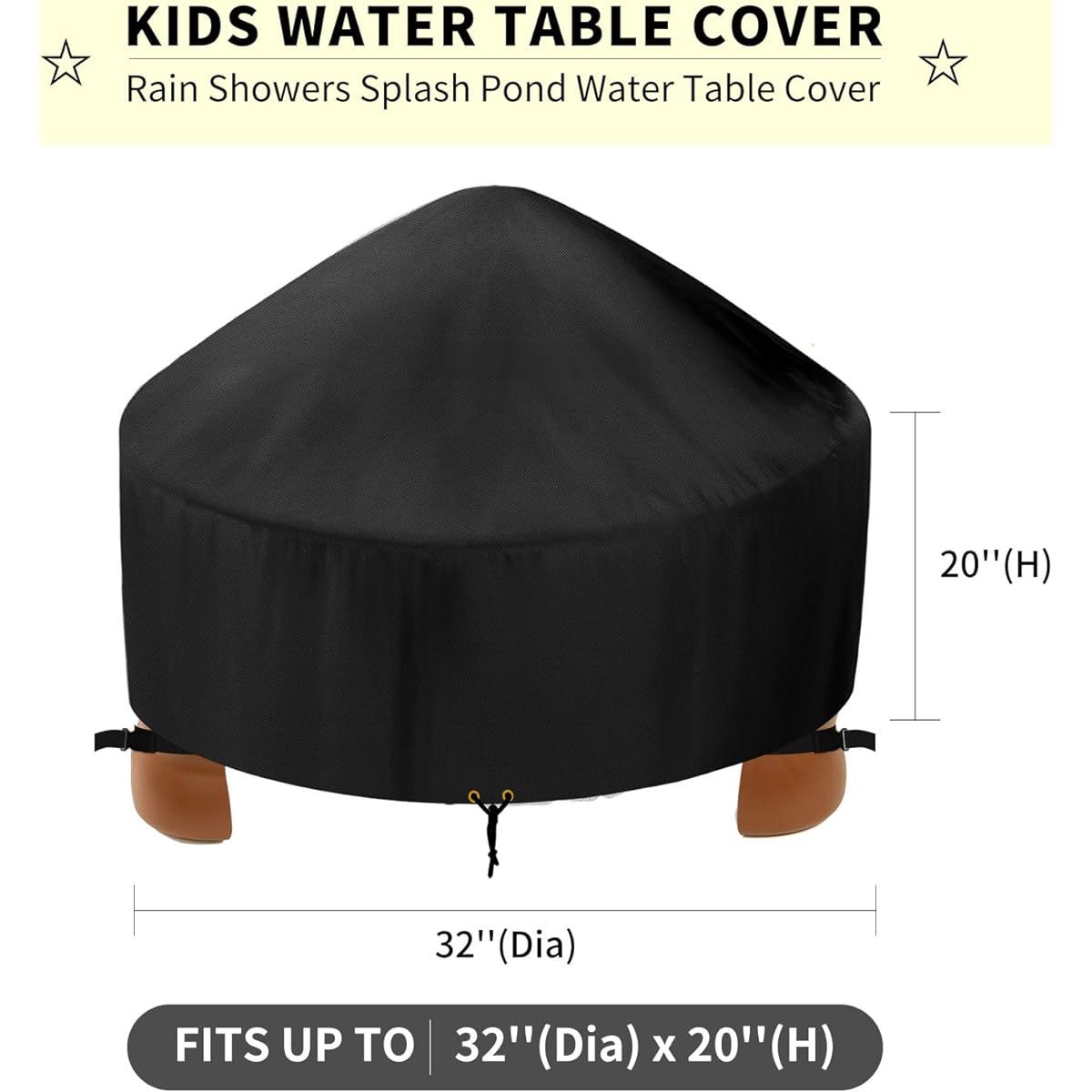 RICHIE Kids Water Table Cover Round for Little Tikes Water Table, Waterproof, Dustproof, UV Resistant, Toddler Water Table Toys, Sand Pail Cover, Toy Cover, 32" D x 20" H, Black, Cover Only