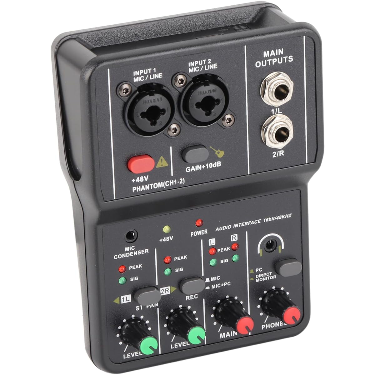 GOWENIC Mixer Console USB 2 Channel Audio Mixer 48V Phantom Power Compact Mixing Console Music Recording for Home Karaoke Internet Karaoke