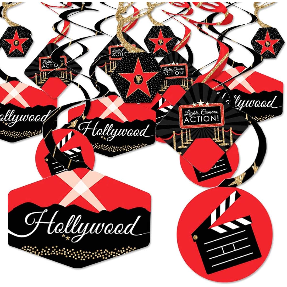 Big Dot of Happiness Red Carpet Hollywood - Movie Night Party Hanging Decorations - Party Decoration Swirls - Set of 40