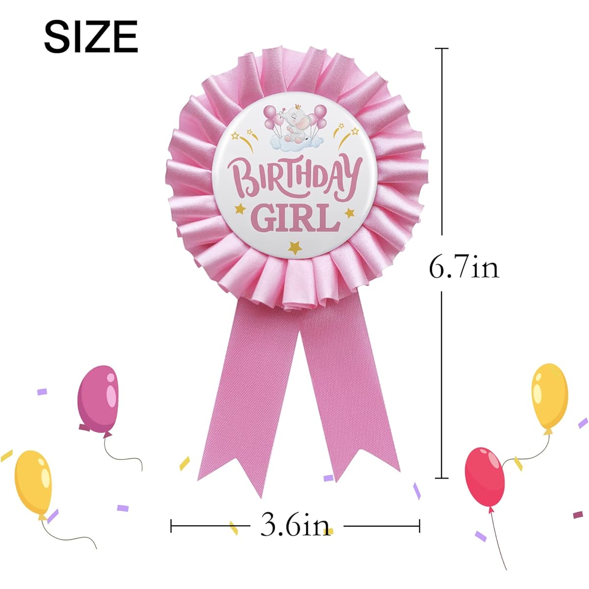 Birthday Girl Tinplate Badge Pins, Kids Birthday Gifts, Baby Girl Award Ribbons, Rosette Button Pins Party Decoration Supplies, Pink 1pc