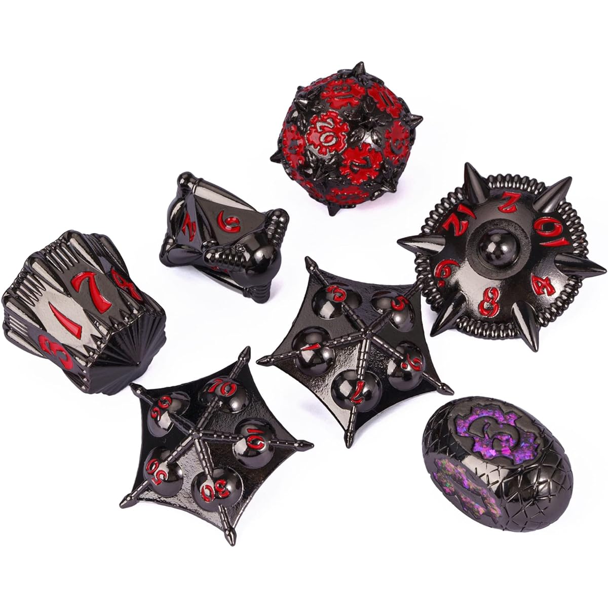 UDIXI Metal DND Dice Set, Set of 7 Polyhedral D&D Dice, Dragon D and D Dice for Dungeons and Dragons Role Playing Games and Other Tabletop Games (Black Red)