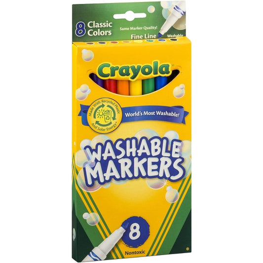 (Case of 24 Cases) - Crayola Ultra-Clean Washable Markers, Colour Max, Fine Line Classic Colours 8 Ea (Pack of 24)