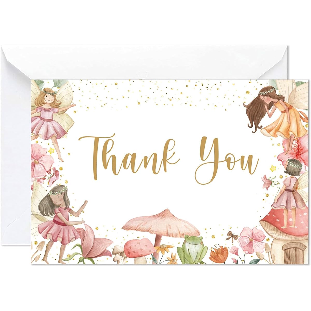 Fairy Thank You Cards, 50 4x6 Inch Fairy Birthday Party Thank You Cards with Envelopes, Fairy Tale Theme Baby Shower Thank You Notes, Floral Fairy Princess Birthday Party Favors