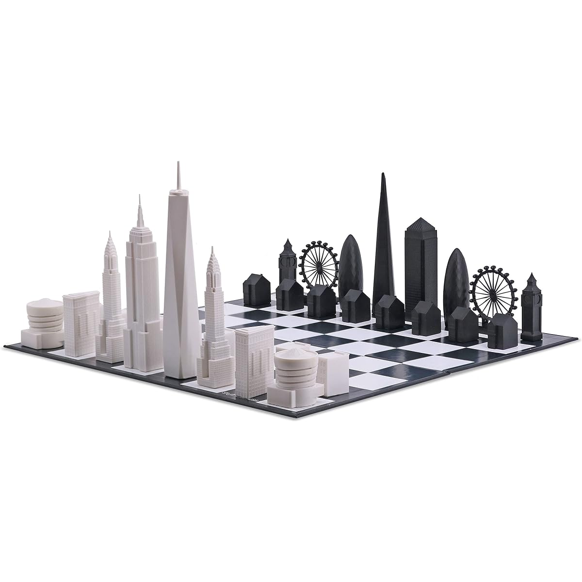Skyline Chess - Acrylic London vs New York Special Edition Chess Board (Includes Folding Game Table)