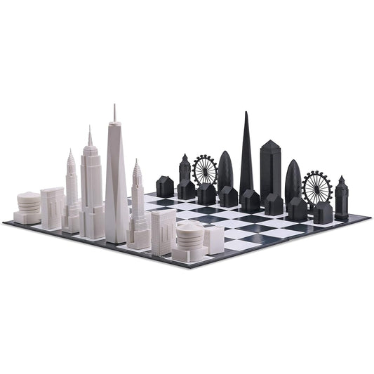 Skyline Chess - Acrylic London vs New York Special Edition Chess Board (Includes Folding Game Table)