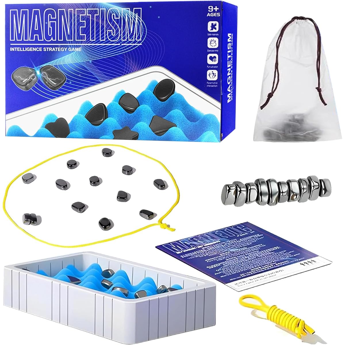 Magnetic Chess Strategy Game - Multiplayer Magnetic Board Game Strategy Tabletop Magnetic Game with Sponge Groove/Ropes Portable Magnetic Battle Chess with Storage Bag