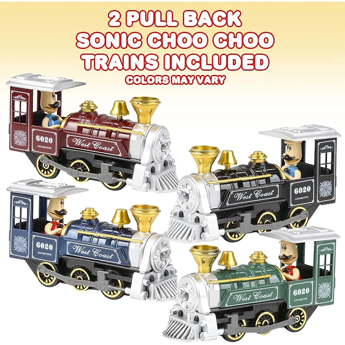 ArtCreativity Pull Back Train Toys for Kids - Set of 2 Die Cast Metal Trains with Sound Effects and Pull Back Action - Great Choo Choo Train for Boys and Girls - Birthday Ideas