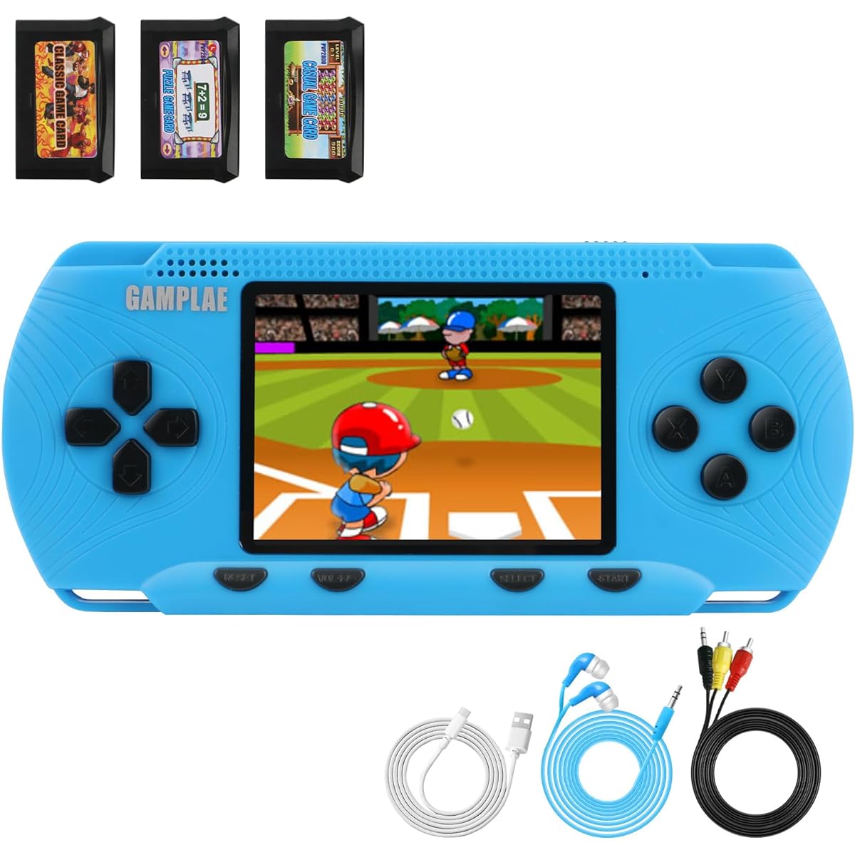 Handheld Game Console for Kids Video Games Retro Handheld Games Electronic Game Player 3.0 Inch Screen Built-in 258 Classic Games TV Output Rechargeable Arcade Game Blue