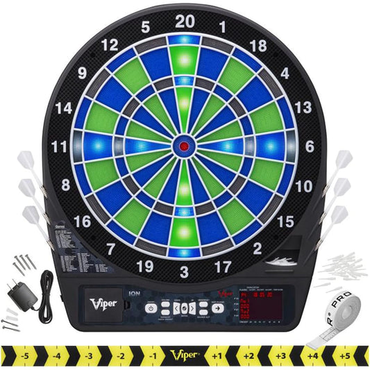 Viper by GLD Products ION Electronic Dartboard Illuminated Segments Light Base Game Green and Blue Segment Colors Ultra-Thin Spider Increased Score Area Black One Size Fits All (42-0003)