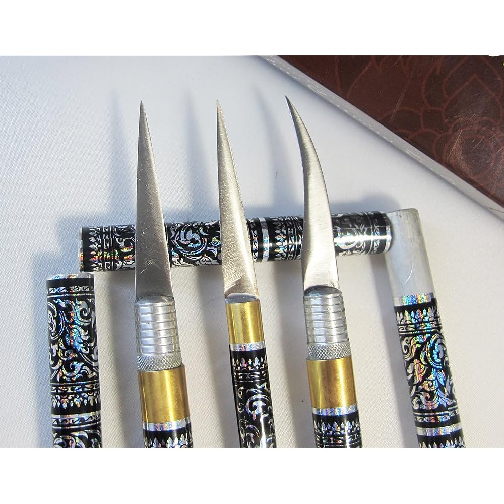 Thai Fruit & Soap Carving Knife Set of 3 Knives Brass Handmade Black Color