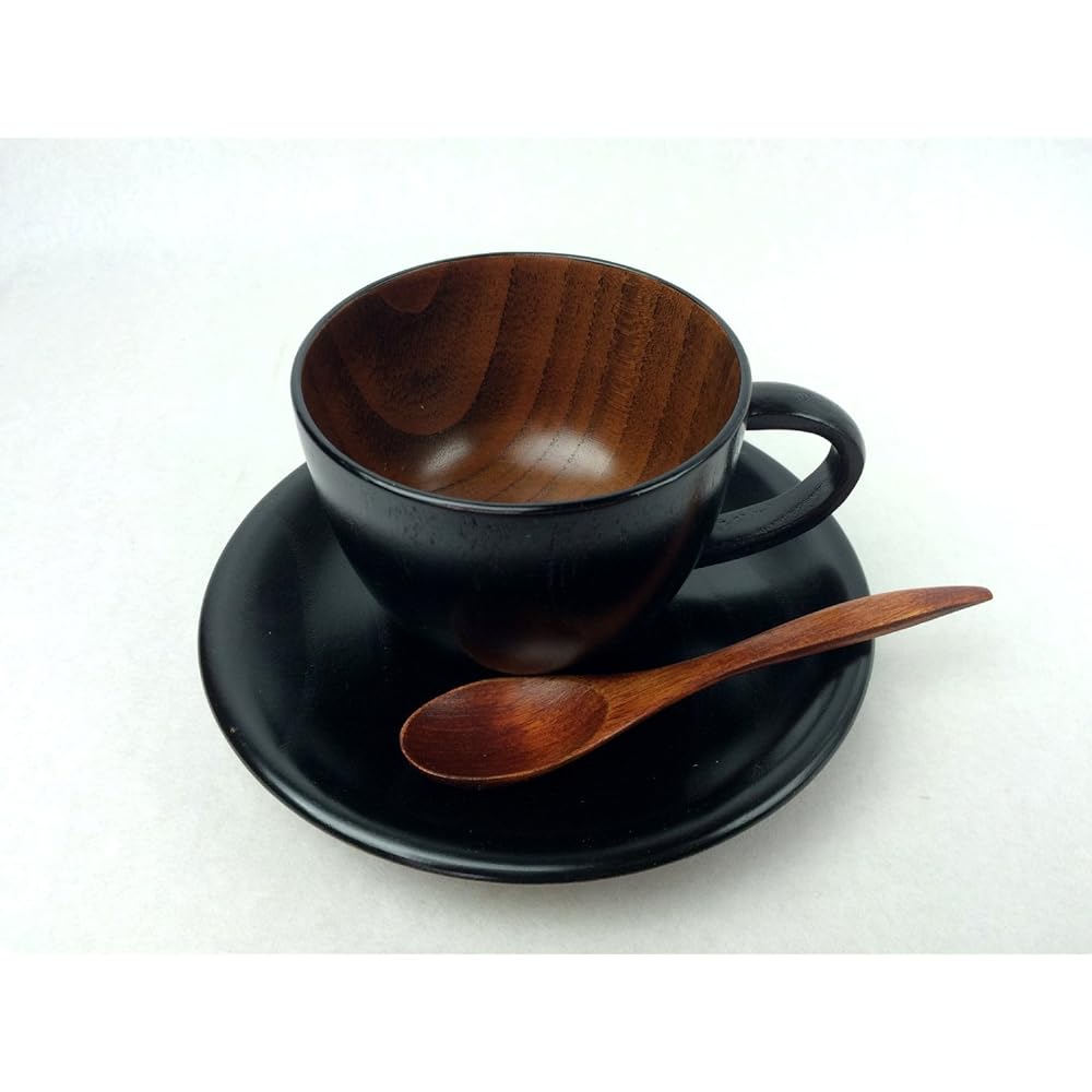 Nakatani Brothers Company Yamanaka Lacquerware Coffee Cup Pair Round Ancient Vermilion/Black (Plate and Spoon Included) W89-8