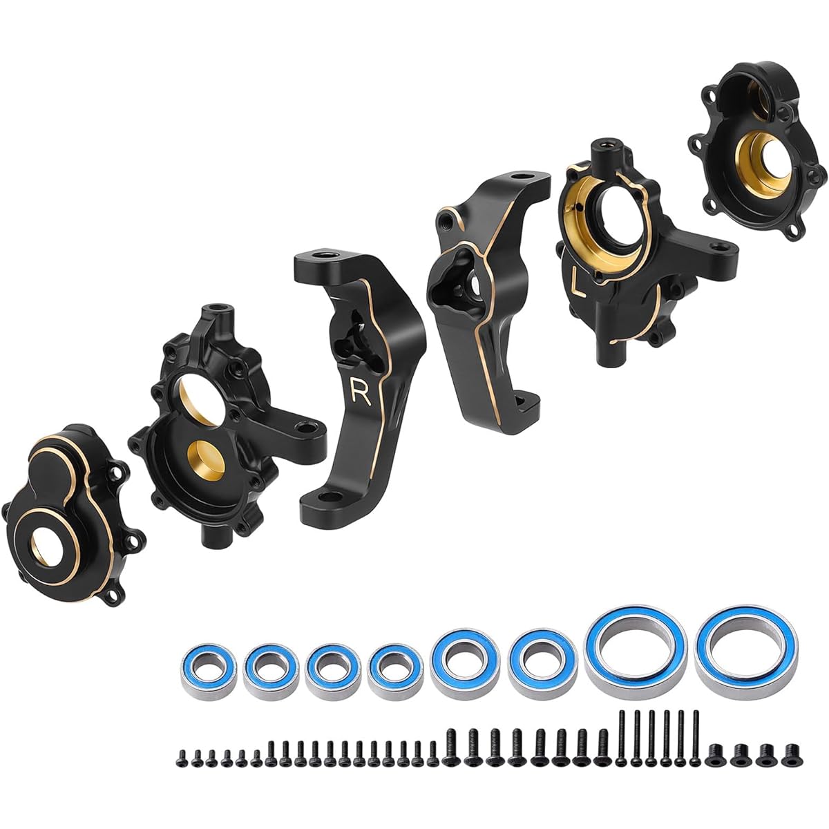 CrazyHobby Brass Front Portal Housing Block Inner & Outer with Bearing and C-Hub Carrier for Redcat Gen8 (Black Gold)