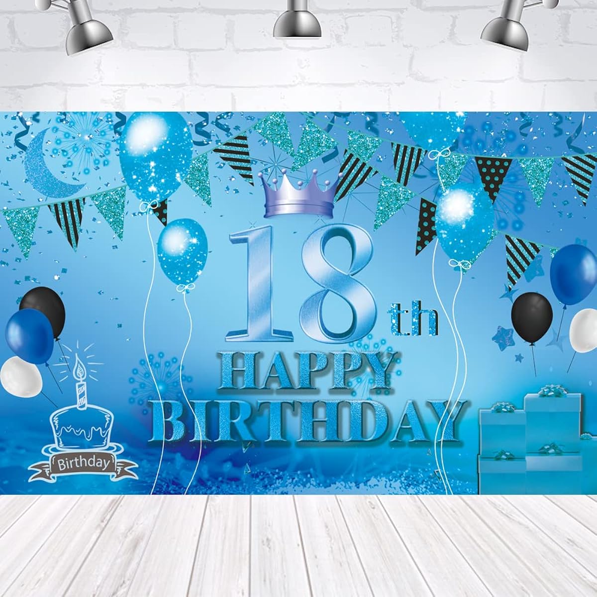 GLZLMM Happy 18th Birthday Backdrop Banner Blue 18th Sign Poster 18th Birthday Party Supplies Keepsake Photo Booth Photography Backdrop Birthday Party Decorations 72.8 x 43.3 inches