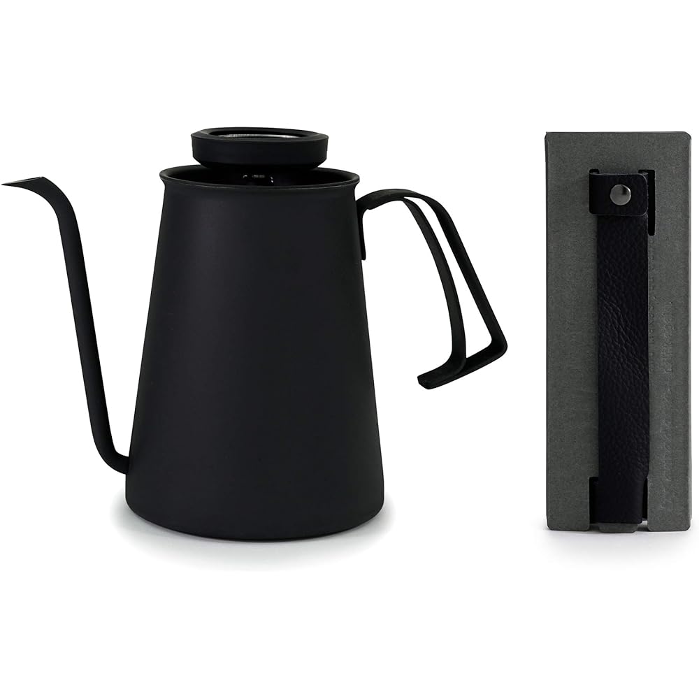Coffee Kettle Matte Black & Leather Cover (Coffee Kettle Matte Black with dedicated leather cover) [Niigata/Tsubame-Sanjo] [Beasty Coffee] A dedicated leather cover for the kettle and kettle handle, with a focus on spout thickness and tip shape that are