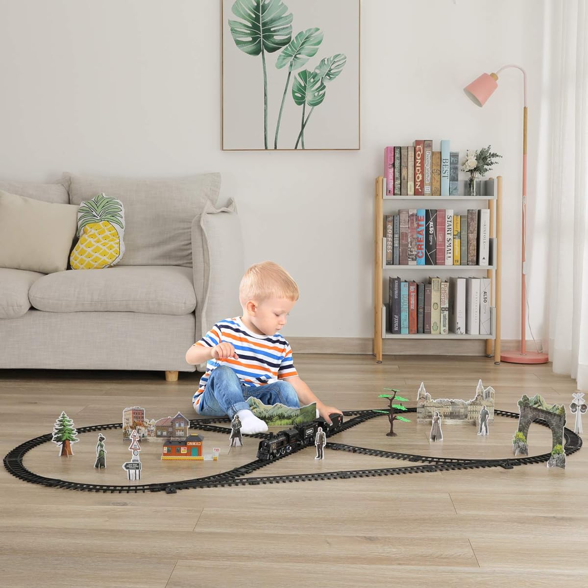 Baby Home Kids Train Set, Electric Metal Alloy Train Toy for Boys Girls, Smoke, Lights, Sounds, Steam Locomotive, Luggage Car, Truck