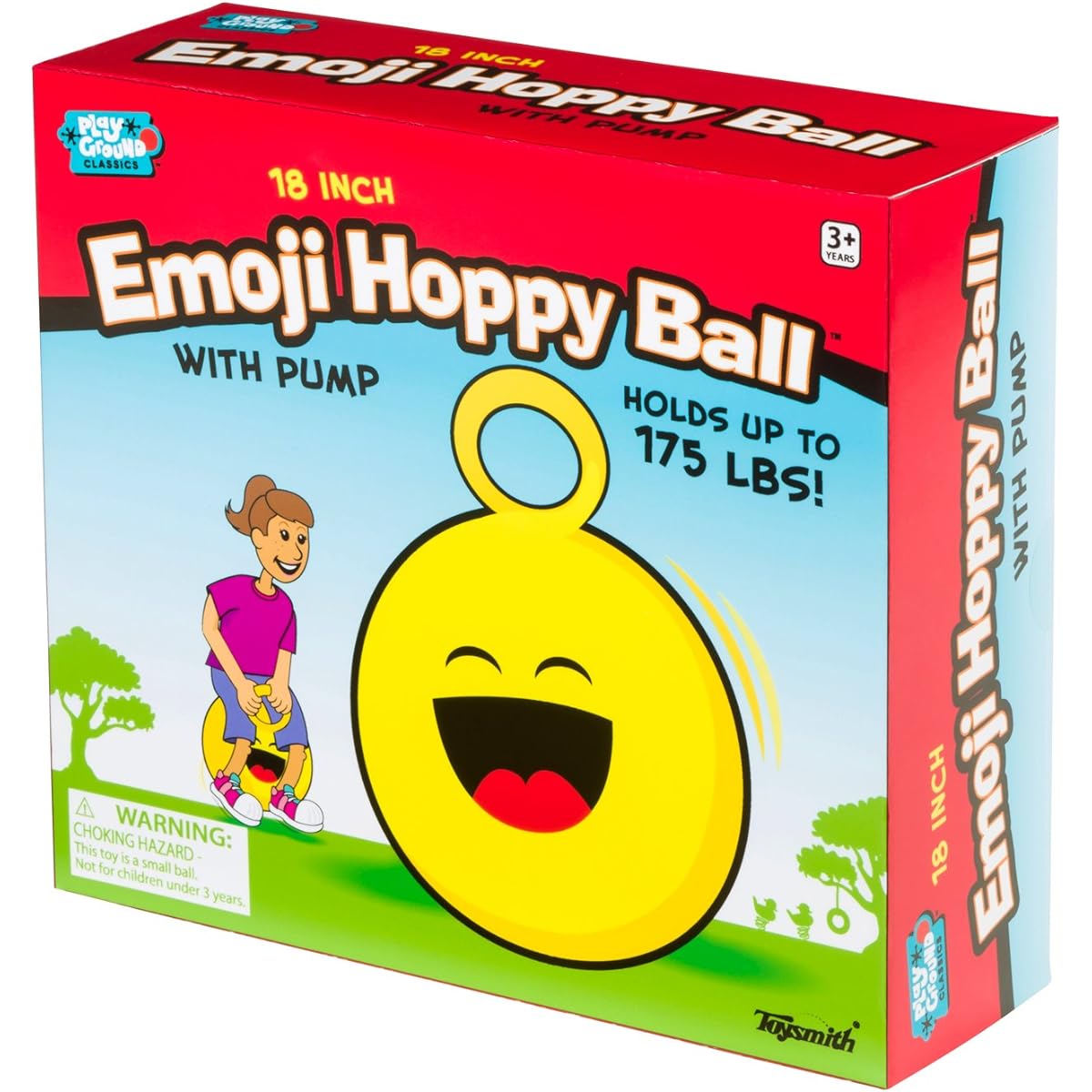 Toysmith Playground Classic Emoji Hoppy Ball 18" Ride-on Bounce Ball with Various Emojis for Boys & Girls Ages 3+
