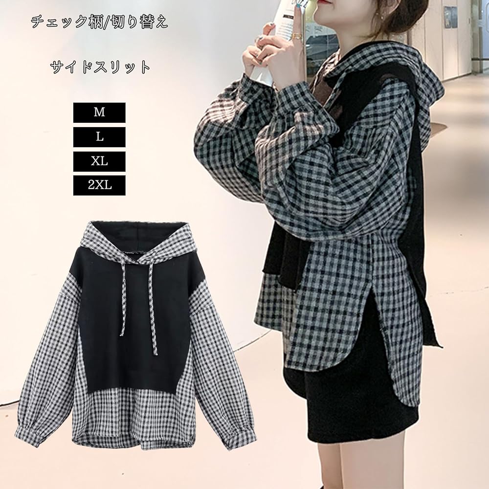 [RoyzTocz] Women's Hoodie Sweatshirt, Pullover, Side Slit, Layered Style, Loose, Korean Fashion, Large Size, Slimming, Casual, Cute, Commuting, Autumn/Winter