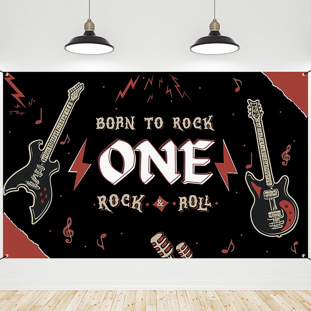 Crencis One Rocks 1st Birthday Decorations Large Creative One Rock Birthday Banner Background Rock and Roll 1st Music Theme Birthday Anniversary Party Supplies