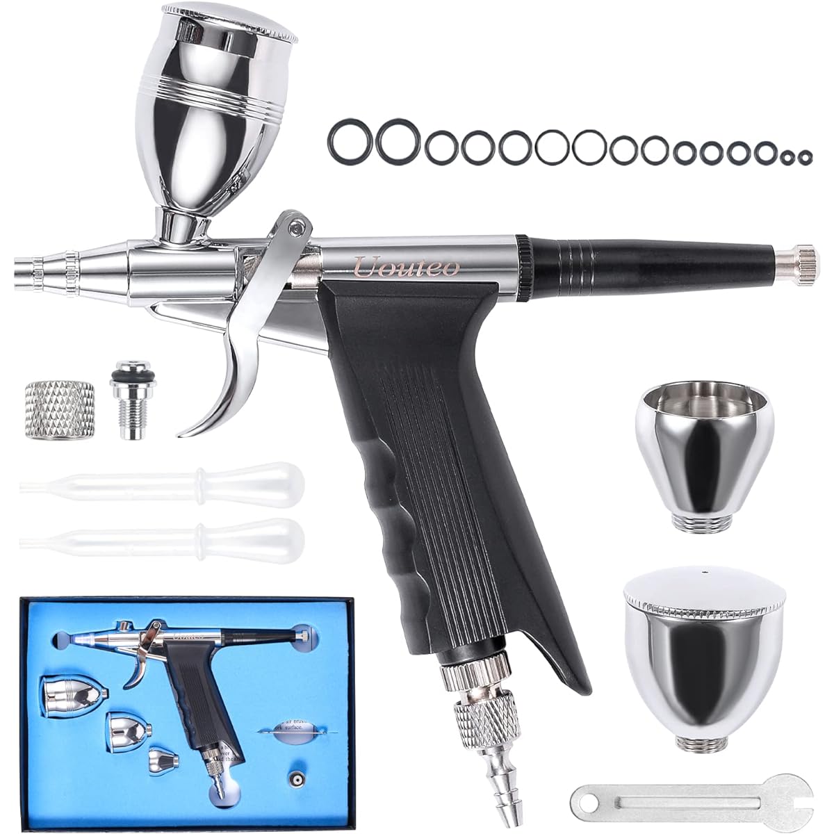 Uouteo Airbrush Trigger Double Action Trigger Airbrush Gun with 0.5mm Needle 2CC/5CC/13CC Paint Cup for Painting