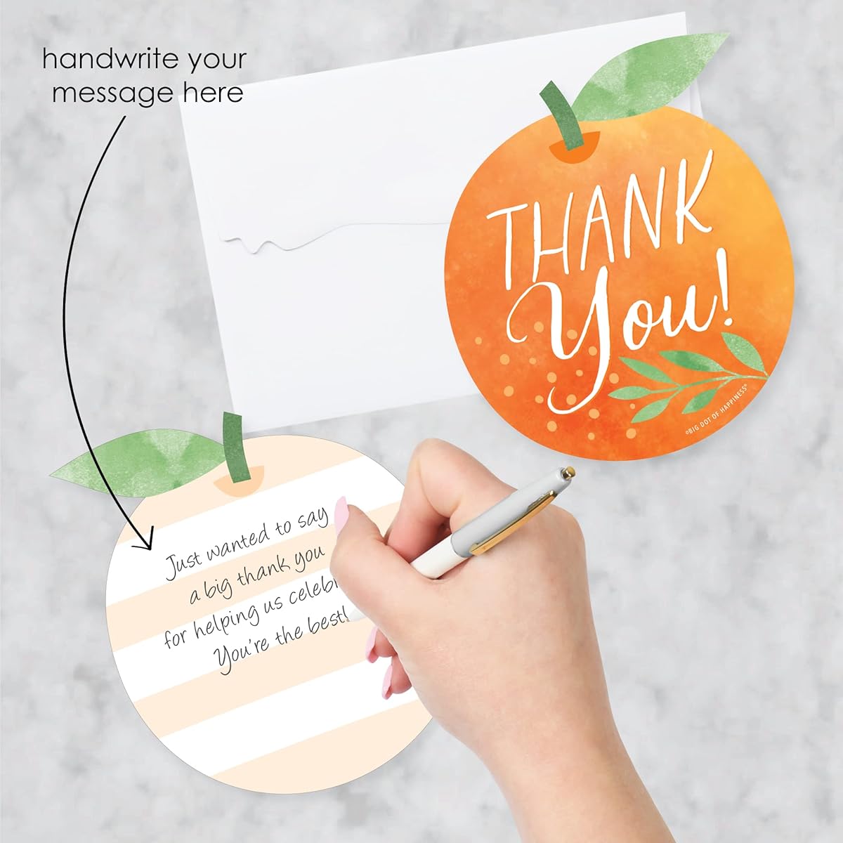 Big Dot of Happiness Little Clementine - Shaped Thank You Cards - Orange Citrus Baby Shower Birthday Party Thank You Note Cards with Envelopes - Set of 12