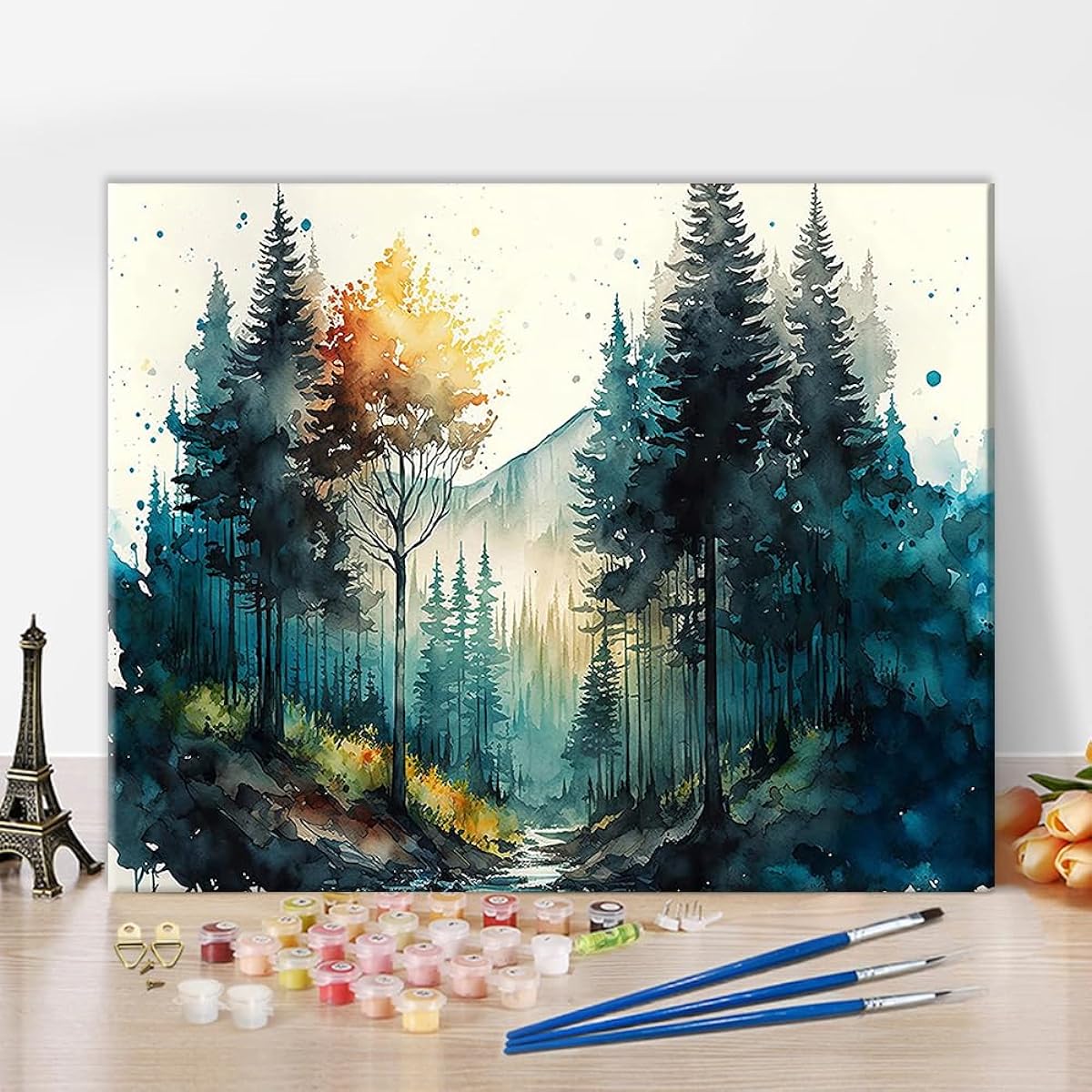 TUMOVO Paint by Numbers for Adults Watercolor Forest Oil Painting for Adults Kids Paint by Numbers Nature Landscape Paint by Numbers DIY Acrylic Paint by Number Kits Romantic Art Crafts 16x20inch