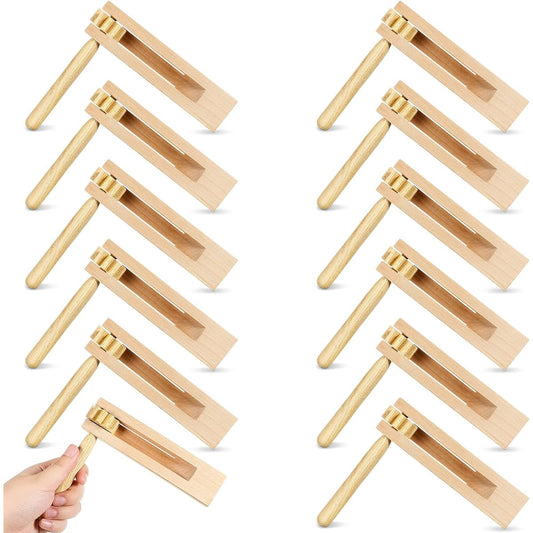 12 Pieces Wooden Ratchet Noise Maker Traditional Mexican Rattle Ratchet Musical Instrument Toy Sports Event Party Favor Celebration Birthday Gift Football Game 6 x 5.5 x 1.4 inch