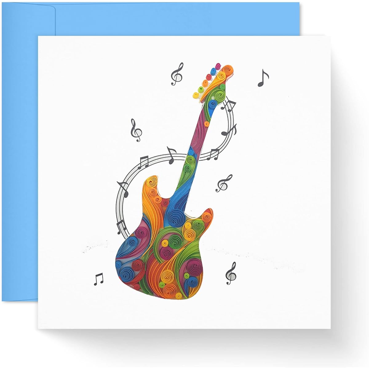 TUMYBee Electric Guitar Greeting Card, Music Note Shape Quilling Card, 3D Quilting Card, Birthday, Celebration, Thank You, Father's Day, Love, Friend, Mom, Design Gift with Envelope (Music)