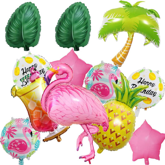 12pcs Jumbo Flamingo Foil Balloons Party Decorations - Hawaiian Theme Baby Shower Tropical Summer Beach Pool Wedding Birthday Party Favors