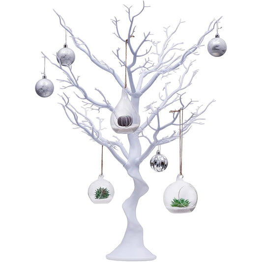 Wedding Genie Artificial Decor Centerpiece 34" Branch Tree for Weddings, Eastern Halloween Holiday Decor, Life Size Birthday Indoor Outdoor Decor with Lights and Candles (White)