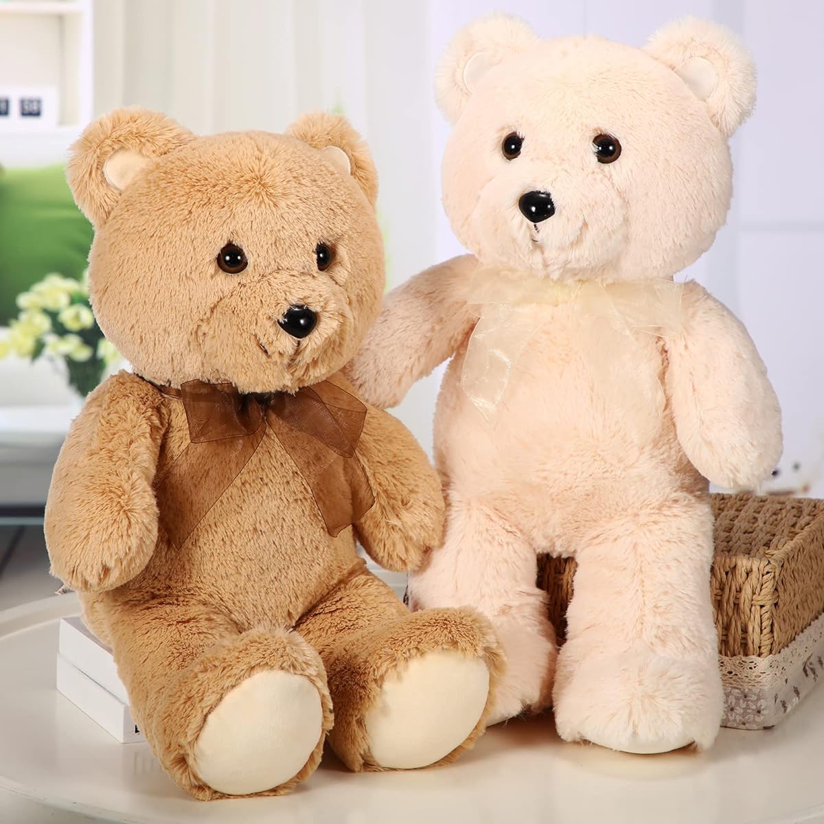 HyDren 2pcs 18" Teddy Bear Animal Bear with Bow Large Stuffed Animal Bear for Birthday Gifts for Relatives and Friends, Various Party Decorations, etc