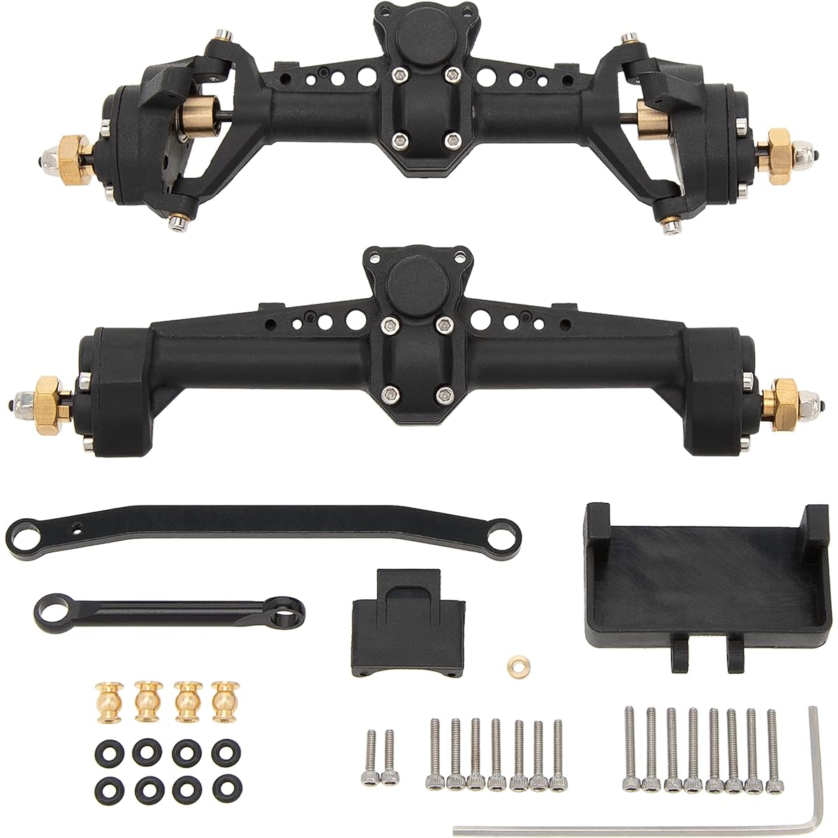 DKKY CVD Hardened Scale Plastic Nylon Axle Front and Rear Portal Axle Housing Assembly with C-Knuckle Axial SCX24 90081 C10 Jeep Upgrade Parts (Black)