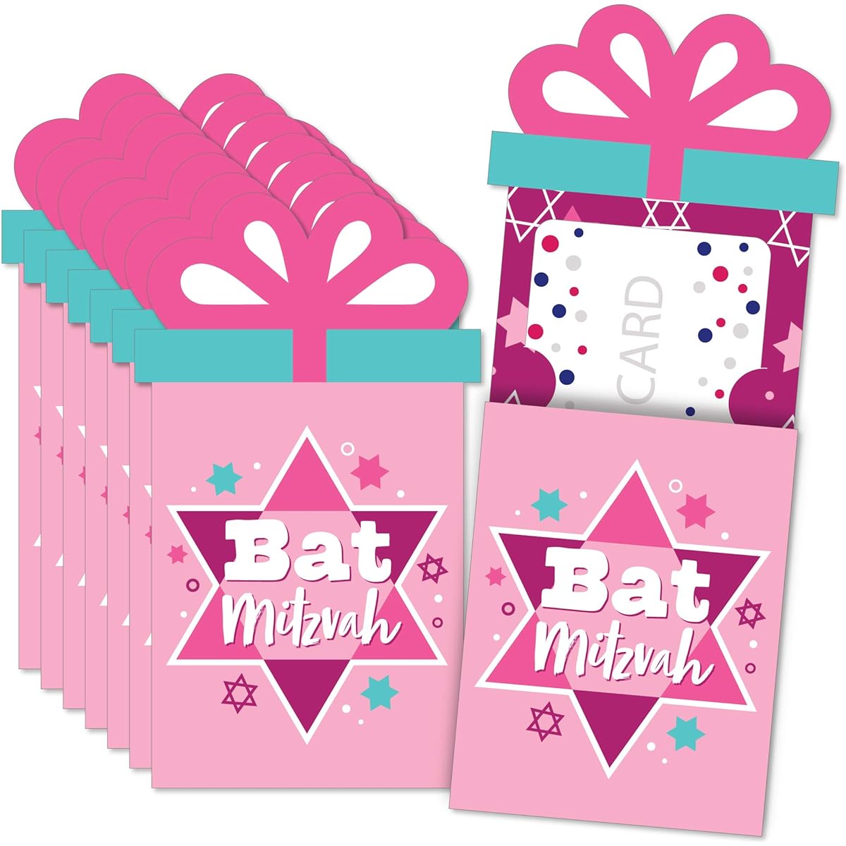 Big Dot of Happiness Pink Bat Mitzvah - Girl's Party Money and Gift Card Sleeves - Fabulous Gift Card Holders - Set of 8