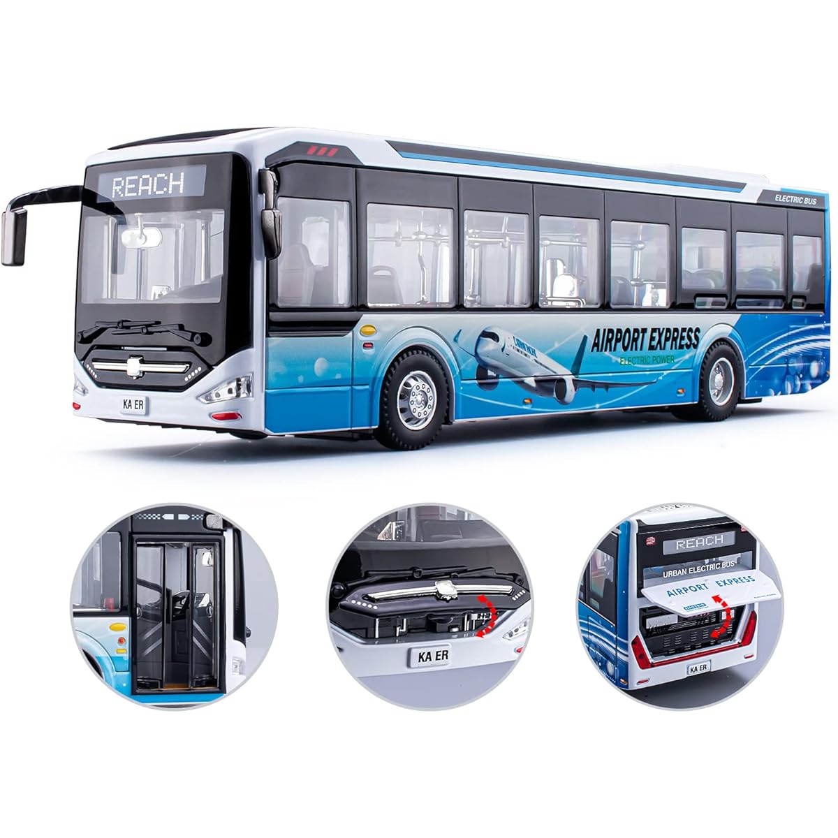 1/42 Diecast Bus Toy Car Metal City Bus Toy Vehicle Light Up Open Doors for Kids Boys Girls 11.8inch