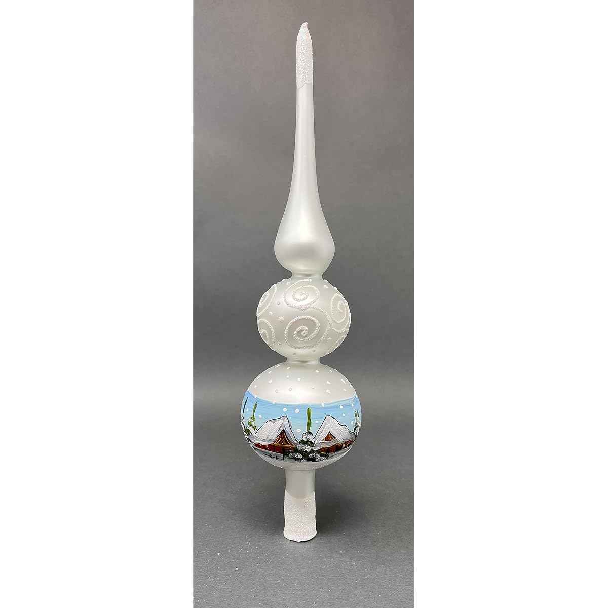 Polish Gallery Christmas Tree Topper Spitz Blown Glass Hand Decorated White Decor (12 inch, Silver)