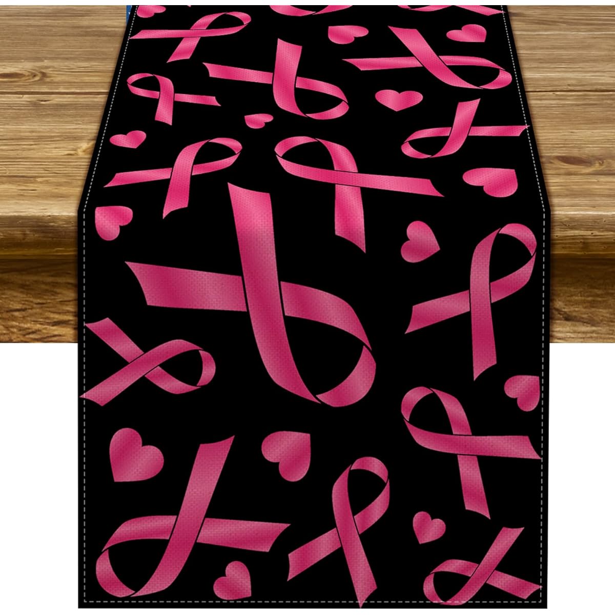 Pudodo Breast Cancer Awareness Table Runner Pink Ribbon Love Hope Faith Heart Fight October Kitchen Dining Room Home Decoration
