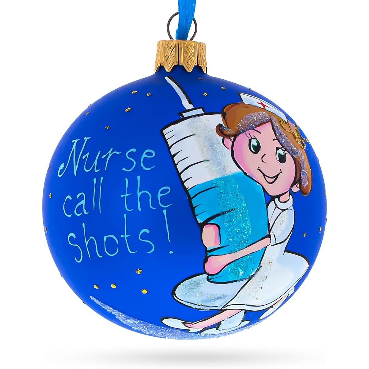 Medical Professional Nurse with Syringe Blown Glass Ball Christmas Ornament 3.25 Inches