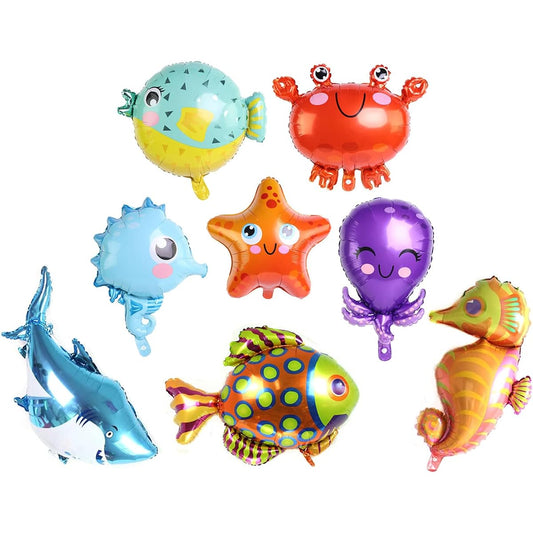 8pcs Ocean Animal Balloons Dolphin Crab Shark Octopus Starfish Tropical Fish Foil Balloons Party Decoration Supplies