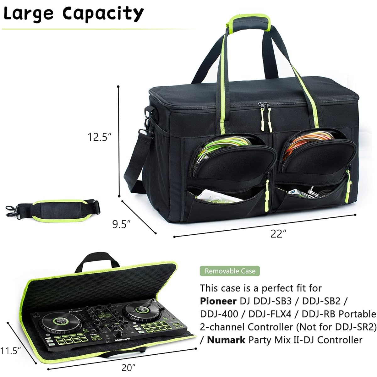 MYBAGZING Cable File Gig Bag with Removable Padded Bottom & Divider for Sound Equipment DJ Gear Musician Accessories