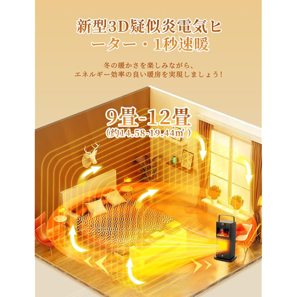 (2023 Latest 3D Similar Flame/Ceramic Heater, Fireplace Type), Motion Sensor, Electric Fan Heater, 1500 W Instant Heating (Energy Saving Countermeasures, Negative Ions, Eco Intelligent Constant