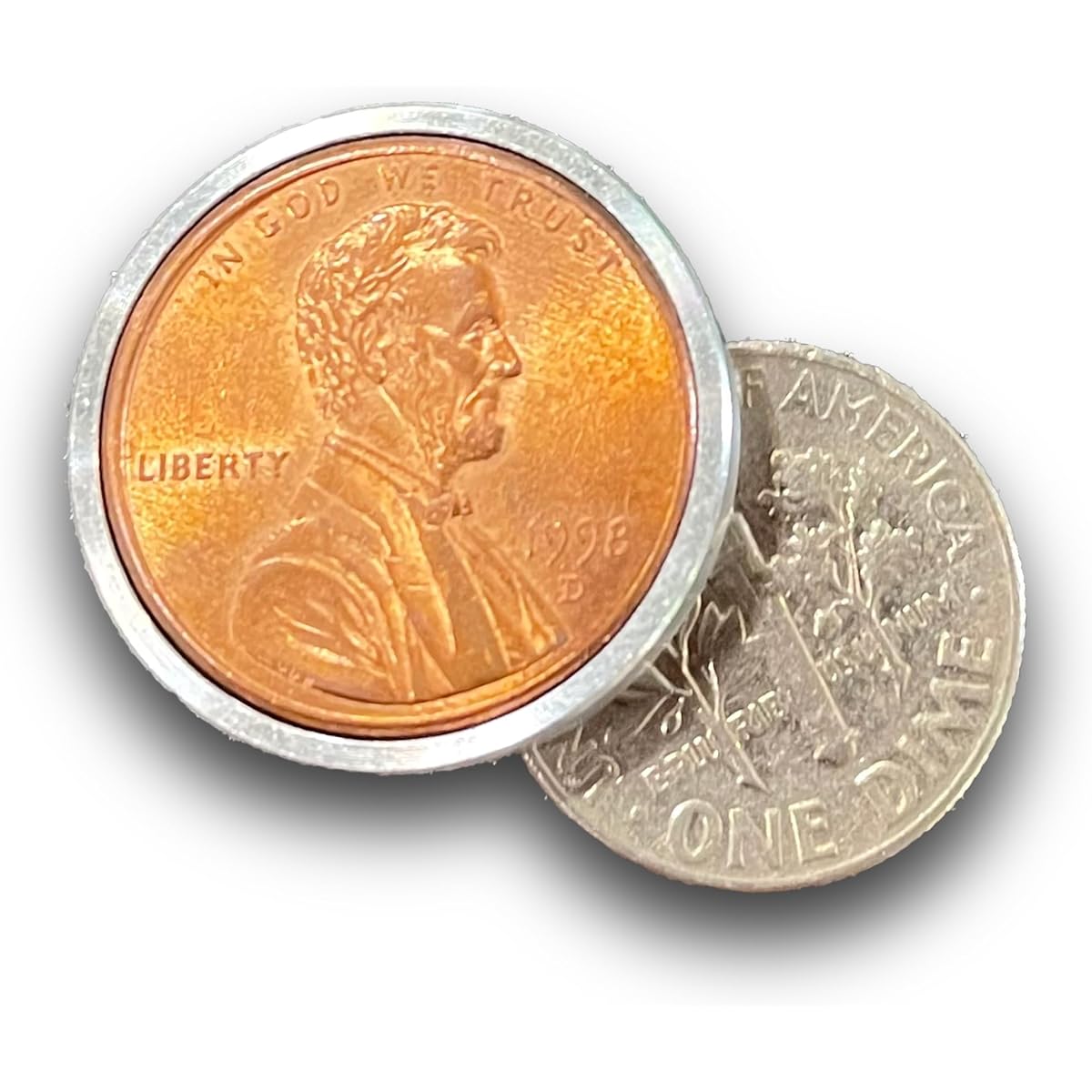 Ted's Sterling Magic Disappearing Dime and Penny Trick with Metal Bangle Ring
