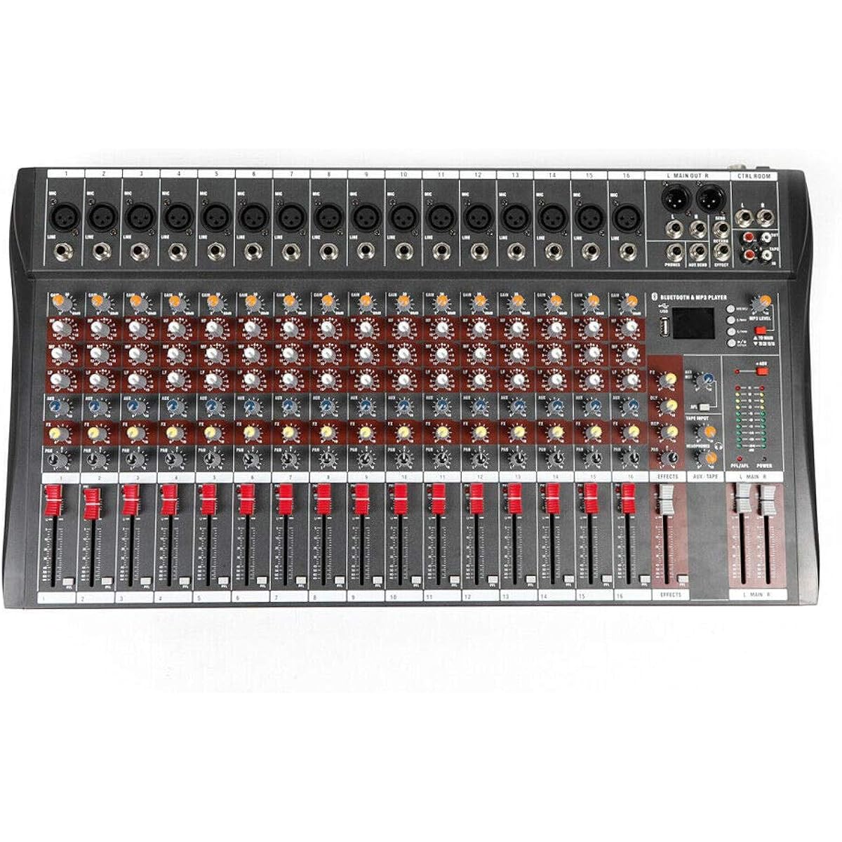 TFCFL 16 Channel Audio Mixer Professional USB Audio Interface Soundboard Console Desk System Interface Digital USB Computer Phantom Power Stereo DJ Studio Metal+Plastic Black