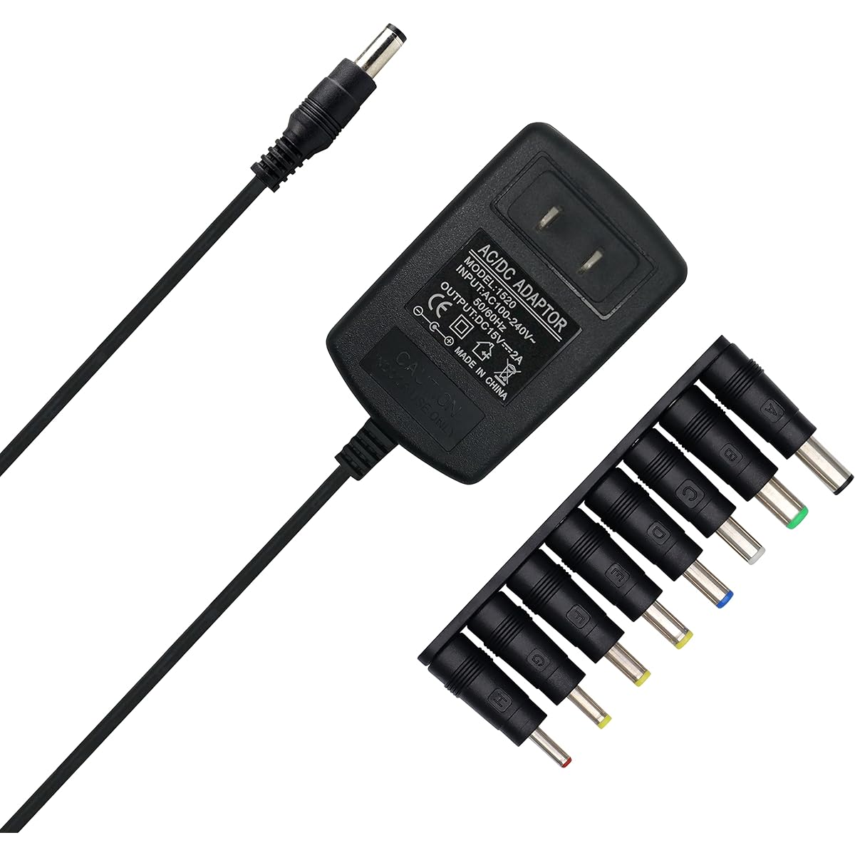 Excelity AC/DC 15V 650mA 2A Max Wall Charger Power Switching Adapter with Tip 5.5 x 2.5mm / 5.5 x 2.1mm