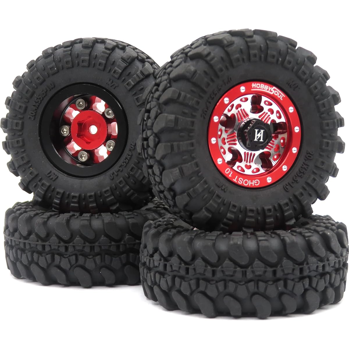 HOBBYSOUL 1/24 Tire & Heavy 1.0 Beadlock Wheels Blue Silver Rims RC 1.0 Beadlock Wheels and Tires for 1:24 RC Crawler Axial SCX24 Traxxas 1/18 TRX4M Bronco (4 Pack, Pre-assembled)