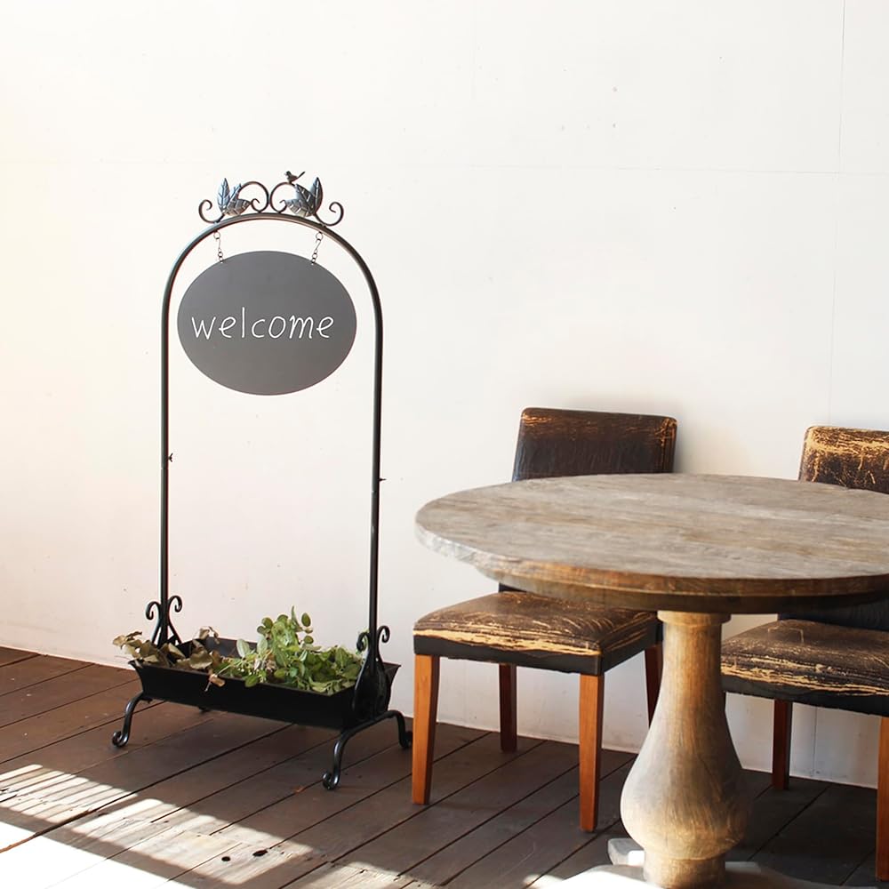 SPICE OF LIFE Iron Stand with Garden Tray Sign Board Black Width 60cm Depth 41cm Height 138cm ACDT5030