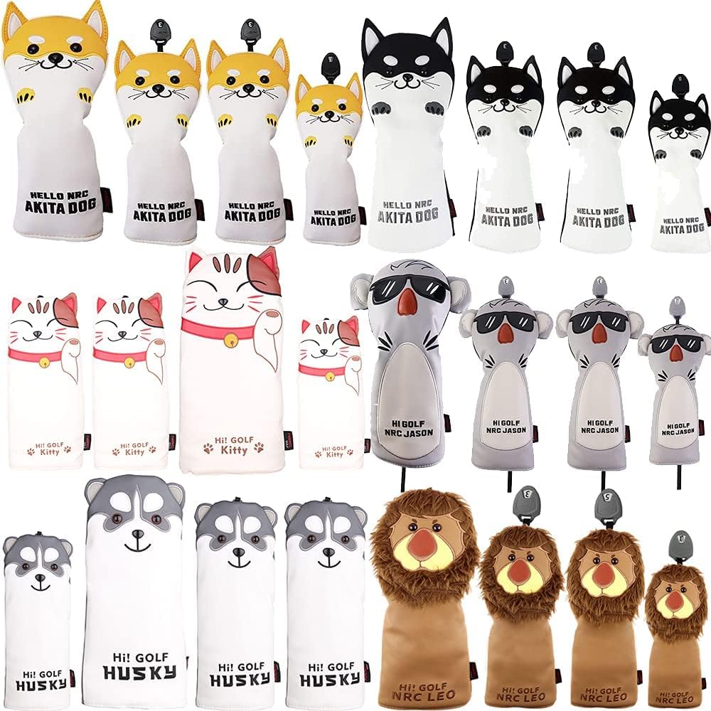Golf head cover for driver 1 piece/wood FW 2 pieces/utility UT 1 piece waterproof specification with conversion tag 4 piece set Akita dog koala cat husky dog