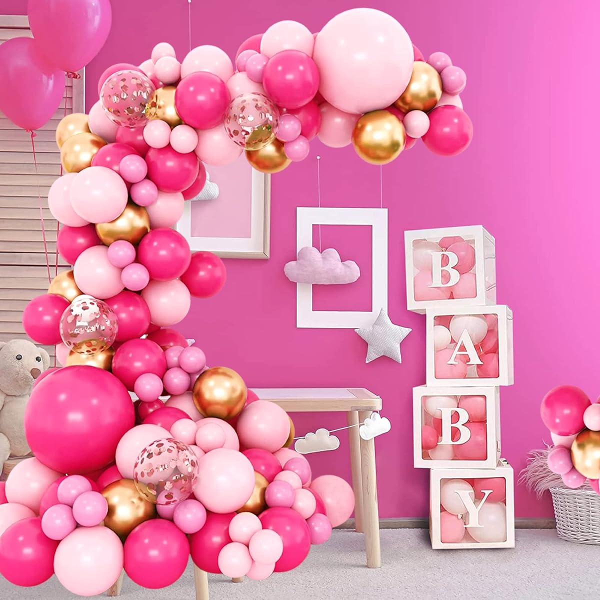 FUNTOOB Pink Balloon Garland, 130pcs Hot Pink Decorations Pink Rose Gold Chrome Balloon Arch Kit for Girls Birthday Decorations Baby Shower Birthday Wedding Princess Theme Party Decorations
